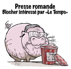 Blocher, cochon, confiture, Le Temps, journaux, Suisse