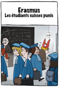 Erasmus, Suisse, Europe, étudiants, université, classe, au coin, bonnet d'âne, punis